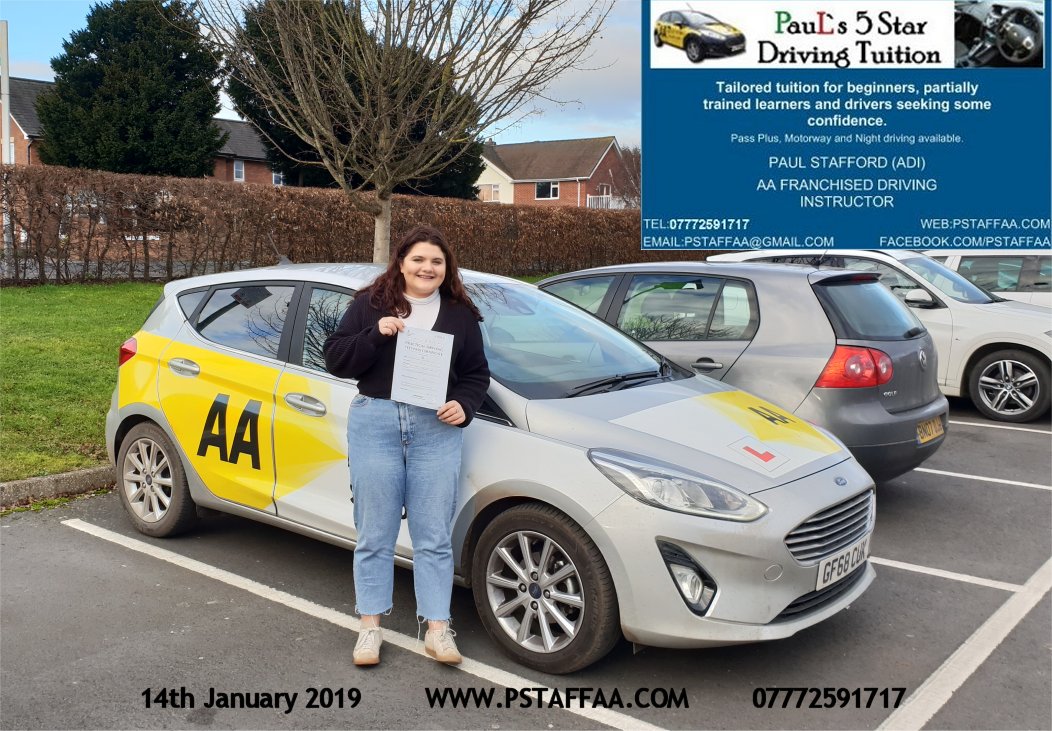 First Time Driving Test Pass for Charlotte Phillips with Paul's 5 Star Driving Tuition